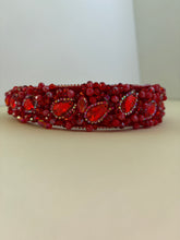 Load image into Gallery viewer, Headband - Red with red Christal leaves, modern headpiece, handmade