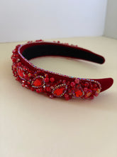 Load image into Gallery viewer, Headband - Red with red Christal leaves, modern headpiece, handmade