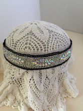 Load image into Gallery viewer, Head ribbon with white crystals - modern headpiece, handmade