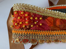 Load image into Gallery viewer, Povyazka, orange with golden beads - modern headpiece, handmade