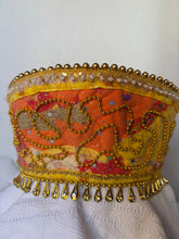 Load image into Gallery viewer, Kokoshnik, orange with golden chain ornament - modern headpiece, handmade