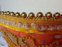 Load image into Gallery viewer, Kokoshnik, orange with golden chain ornament - modern headpiece, handmade
