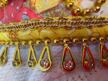 Load image into Gallery viewer, Kokoshnik, orange with golden chain ornament - modern headpiece, handmade