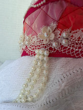 Load image into Gallery viewer, Povyazka, pink with ribbon flowers and pearls - modern headpiece, handmade