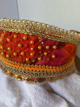 Load image into Gallery viewer, Povyazka, orange with golden beads - modern headpiece, handmade