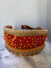 Load image into Gallery viewer, Povyazka, orange with golden beads - modern headpiece, handmade