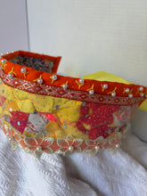 Load image into Gallery viewer, Povyazka, orange with white flowers - modern headpiece, handmade