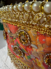 Load image into Gallery viewer, Kokoshnik, orange with golden crystals an pearls - modern headpiece, handmade