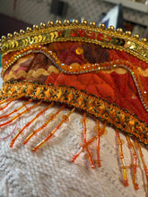 Load image into Gallery viewer, Kokoshnik, orange with waves and pedants - modern headpiece, handmade