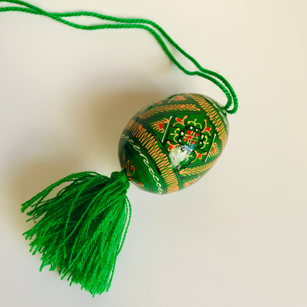 Pisanka, handpainted wooden egg on string