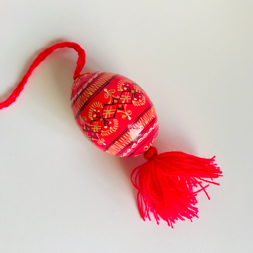 Pisanka, handpainted wooden egg on string
