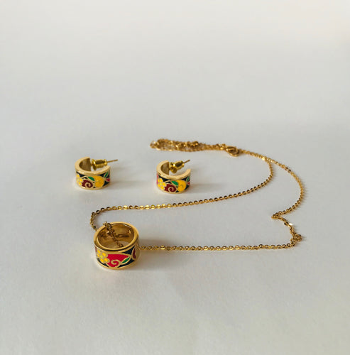 Enamel set: necklace and earrings