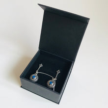 Load image into Gallery viewer, Silver filigree earrings with sapphirine