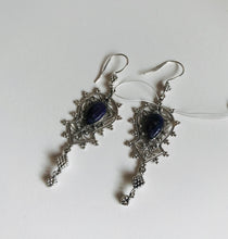 Load image into Gallery viewer, Silver filigree earrings with charoite