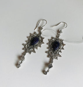 Silver filigree earrings with charoite