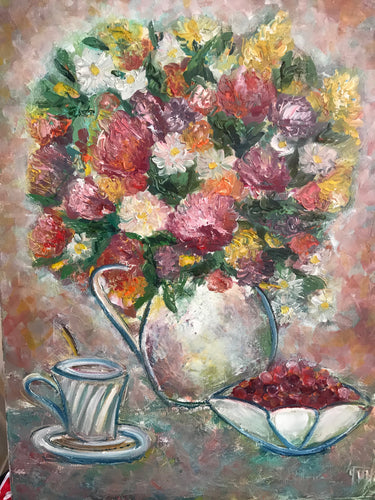 Late summer flowers, canvas, oil