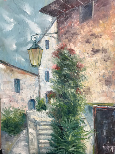 Southern town view, canvas, oil