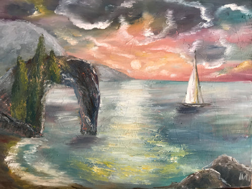 Sunset view, canvas, oil