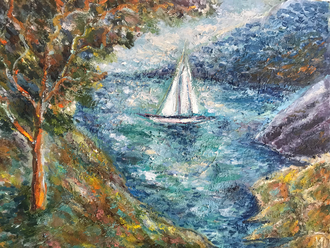 View with boat, canvas, oil