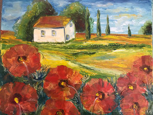 Poppy flowers in Provence, canvas, oil