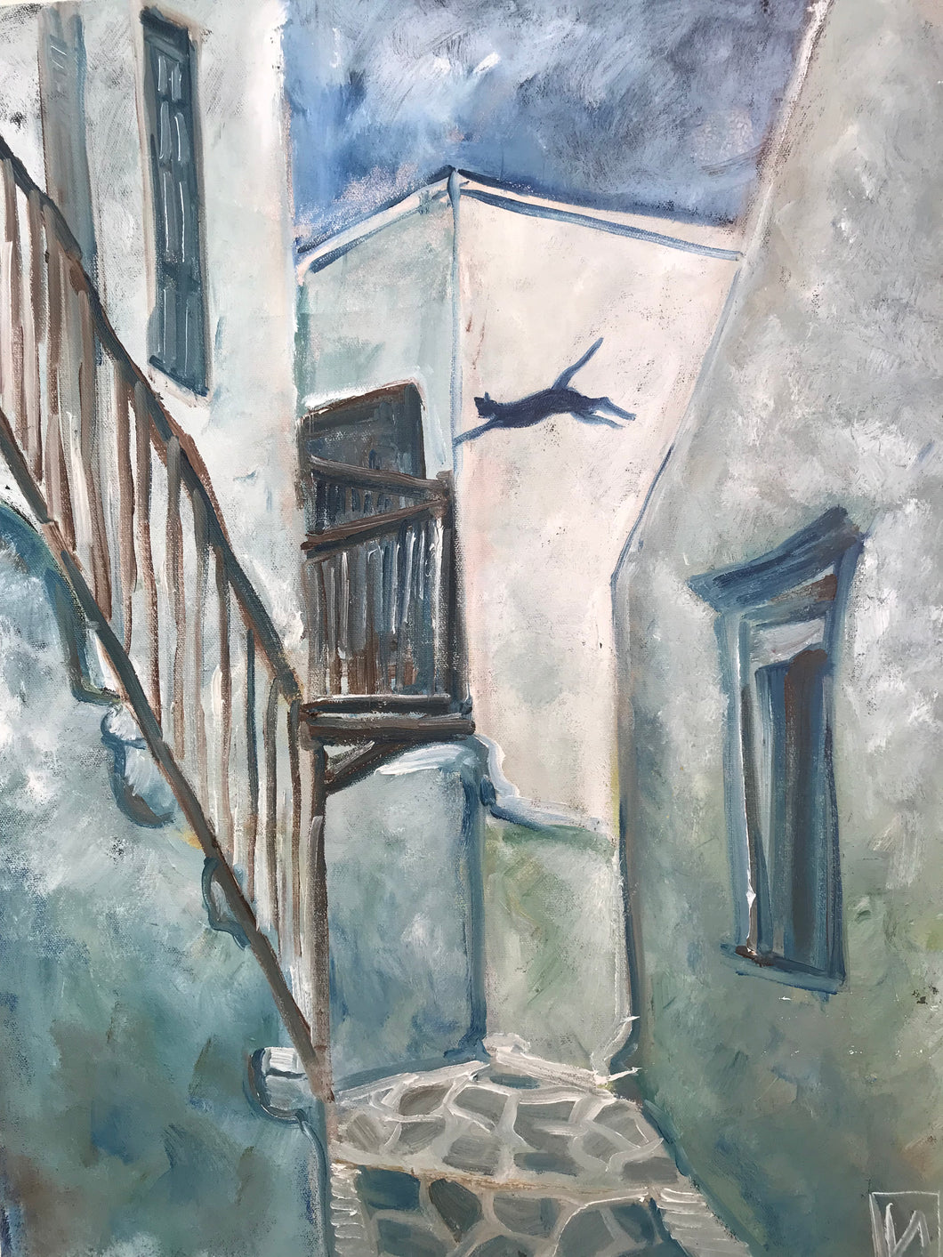 Cat of Santorini, canvas, oil