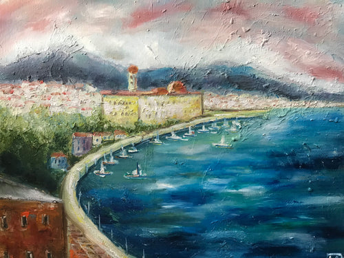 Italian coast, oil on canvas