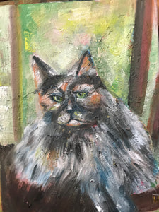 Serious cat, oil on canvas