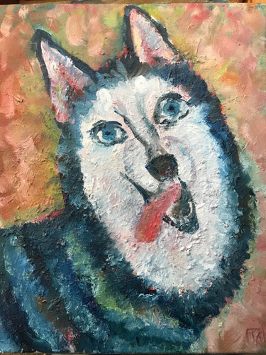 Laughing dog, oil on canvas