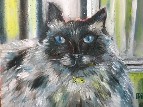 Blue eyed cat, oil on canvas