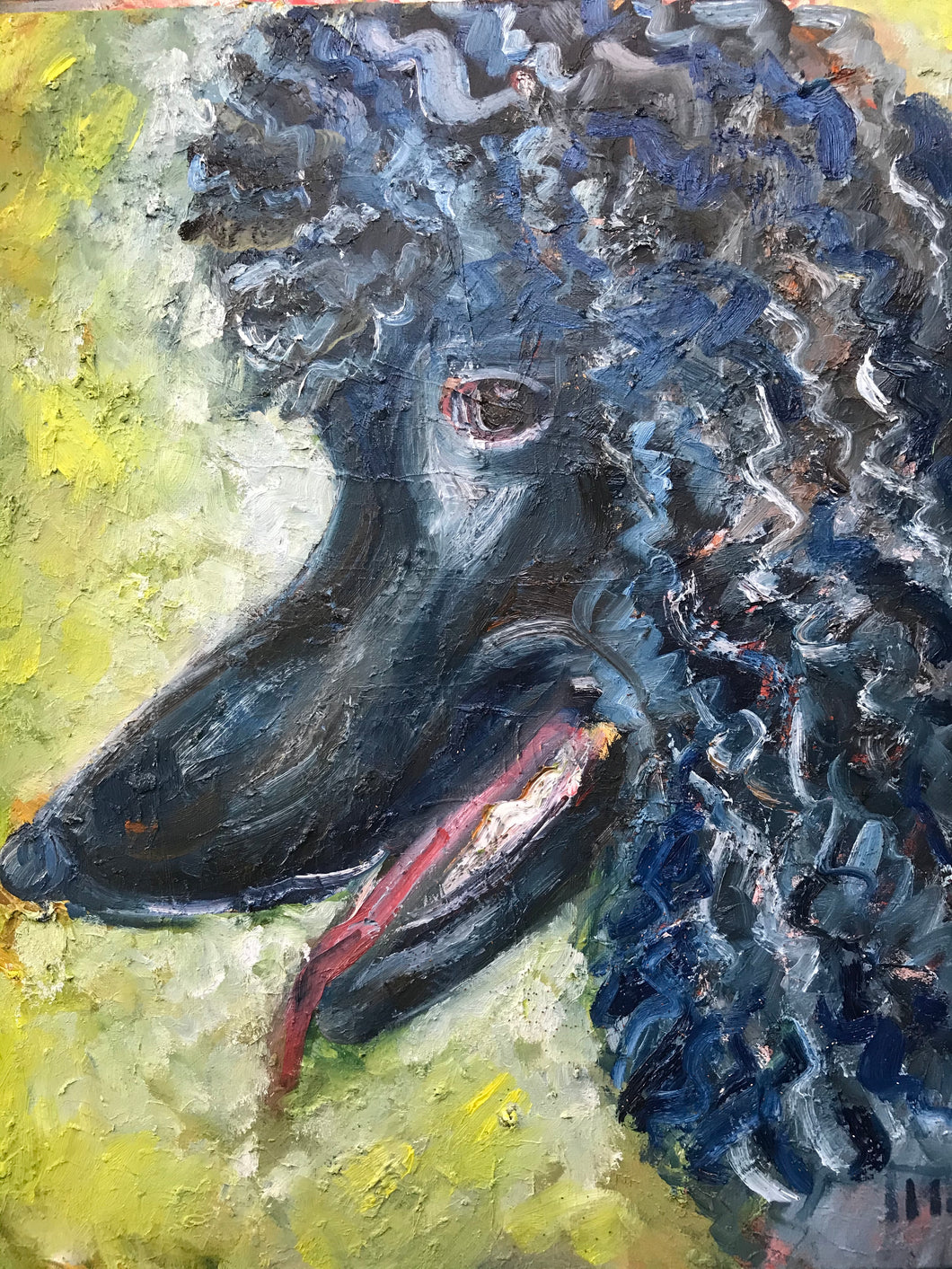 Blue poodle, oil on canvas