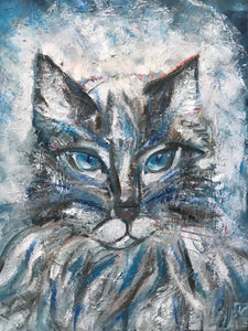 Cat with blue eyes, oil on canvas