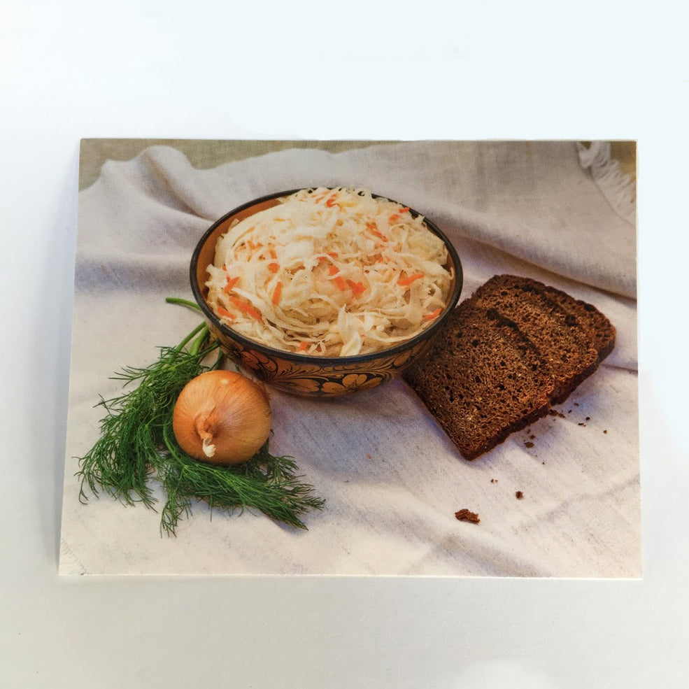 Postcard with traditional Russian souerkraut