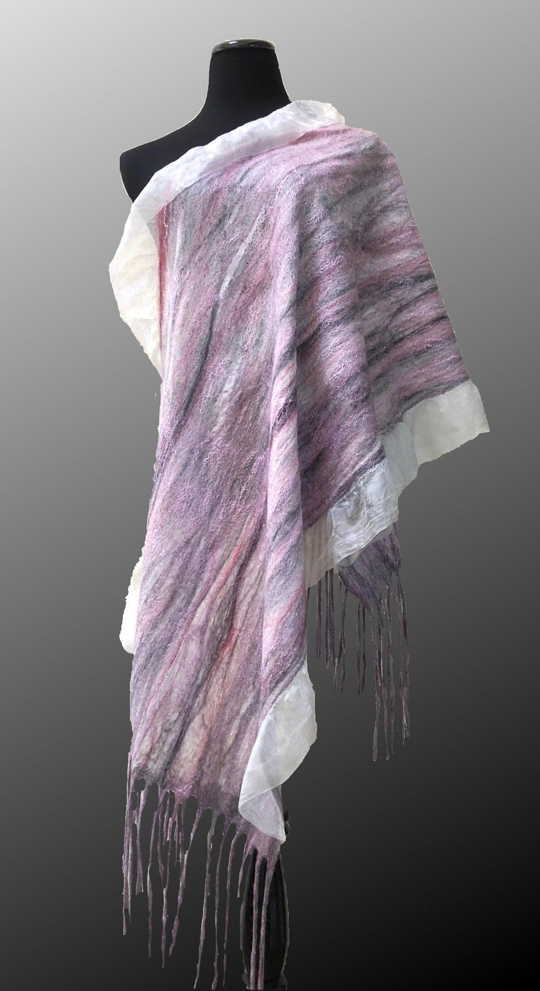 Nunofelted Wrap Merino Wool Pink Grey