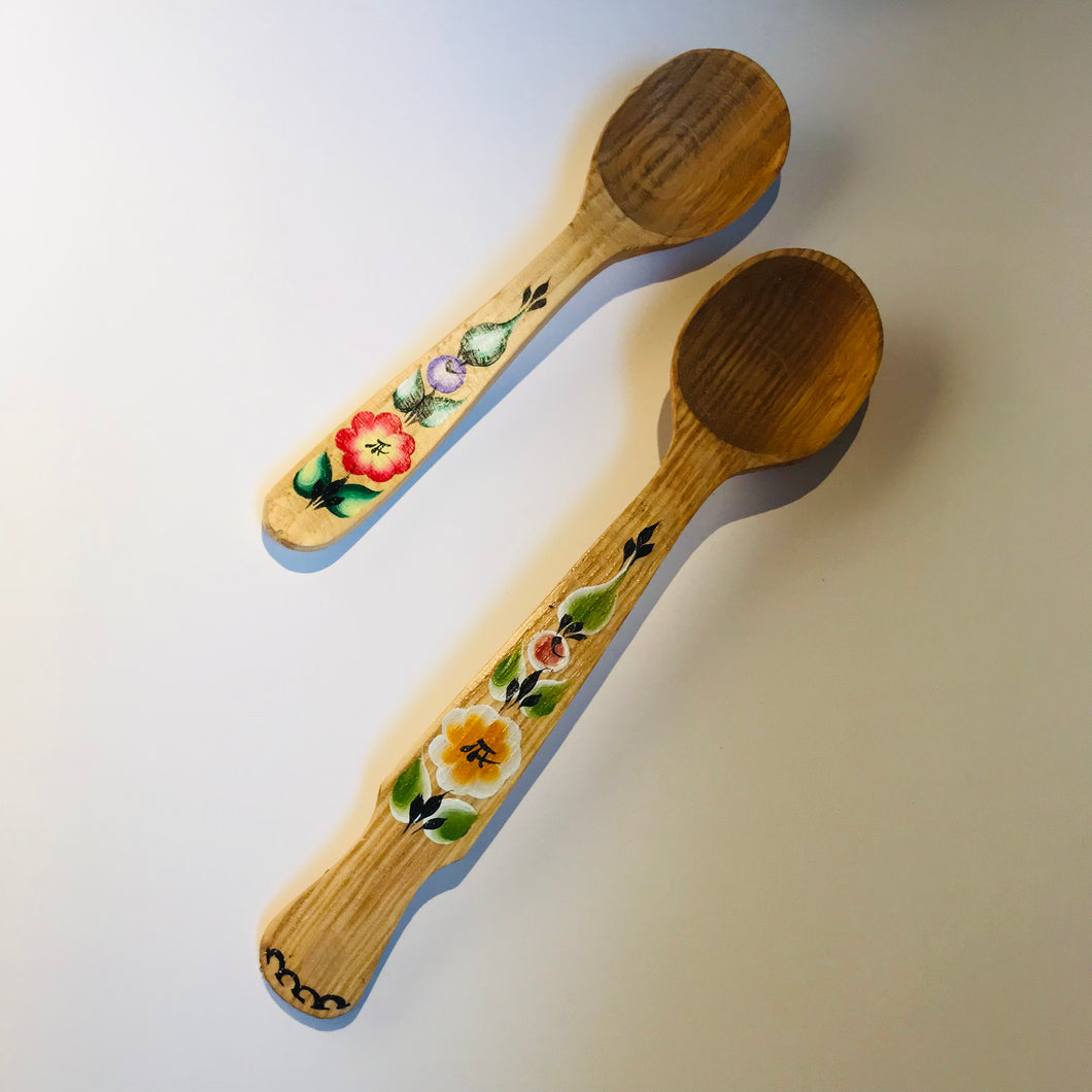 Two wooden painted spoons, handmade